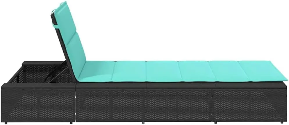 Sunbed with Floating Cushion Black Poly Rattanpatio Chairs Camping Chairs Recliner Chair Tanning chairSuitable for Gardens, courtyards