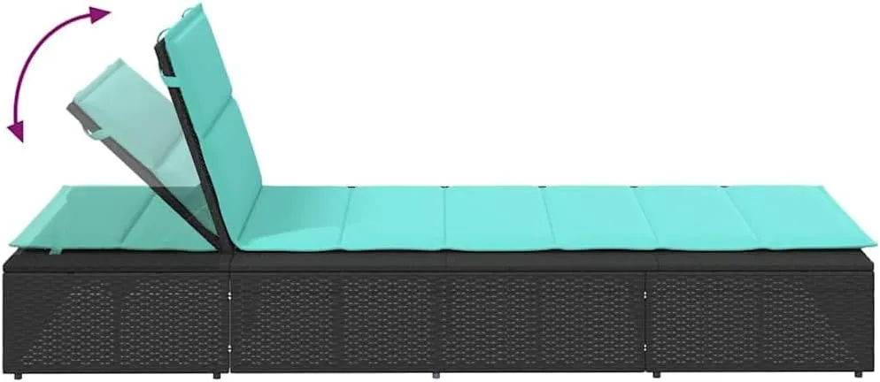 Sunbed with Floating Cushion Black Poly Rattanpatio Chairs Camping Chairs Recliner Chair Tanning chairSuitable for Gardens, courtyards