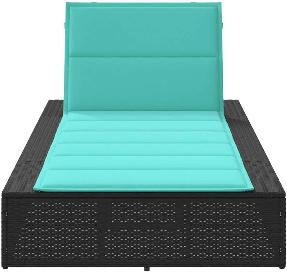 Sunbed with Floating Cushion Black Poly Rattanpatio Chairs Camping Chairs Recliner Chair Tanning chairSuitable for Gardens, courtyards