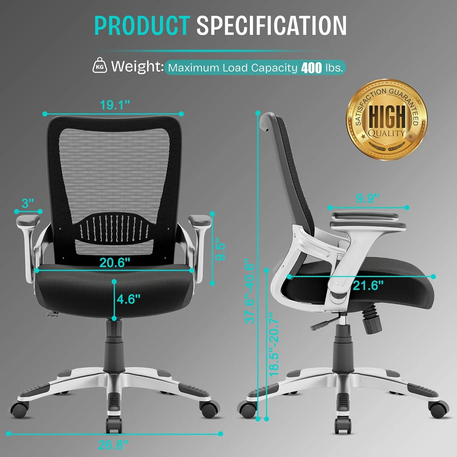 SUNNOW Office Chair, Ergonomic Computer Desk Chair, Sturdy Executive Task Chair - Adjustable Lumbar Support, Flip-up Arms, Tilt Function, Comfy Wide Seat, Swivel Mesh Home Office Desk Chairs (Black)
