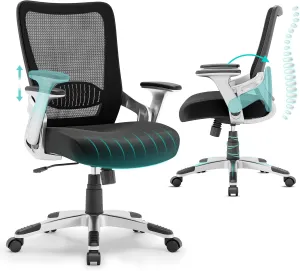 SUNNOW Office Chair, Ergonomic Computer Desk Chair, Sturdy Executive Task Chair - Adjustable Lumbar Support, Flip-up Arms, Tilt Function, Comfy Wide Seat, Swivel Mesh Home Office Desk Chairs (Black)
