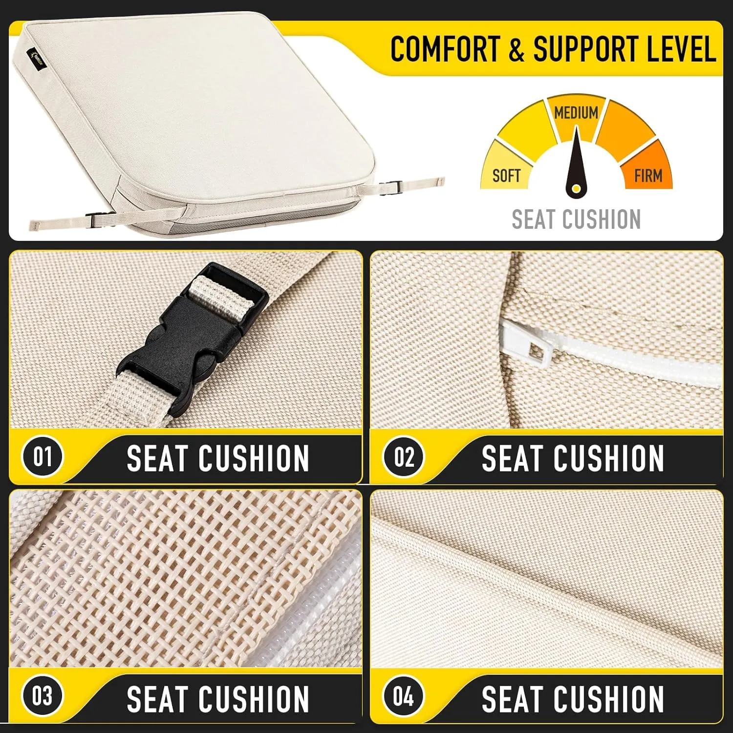 SUNROX DryFast Foam Outdoor Chair Cushion with DryMesh Drainage, All-Weather FadeShield Water Resistant Patio Furniture Cushions, Ultra Durable Patio Chair Cushions 17"x16", 4 Pack Cream