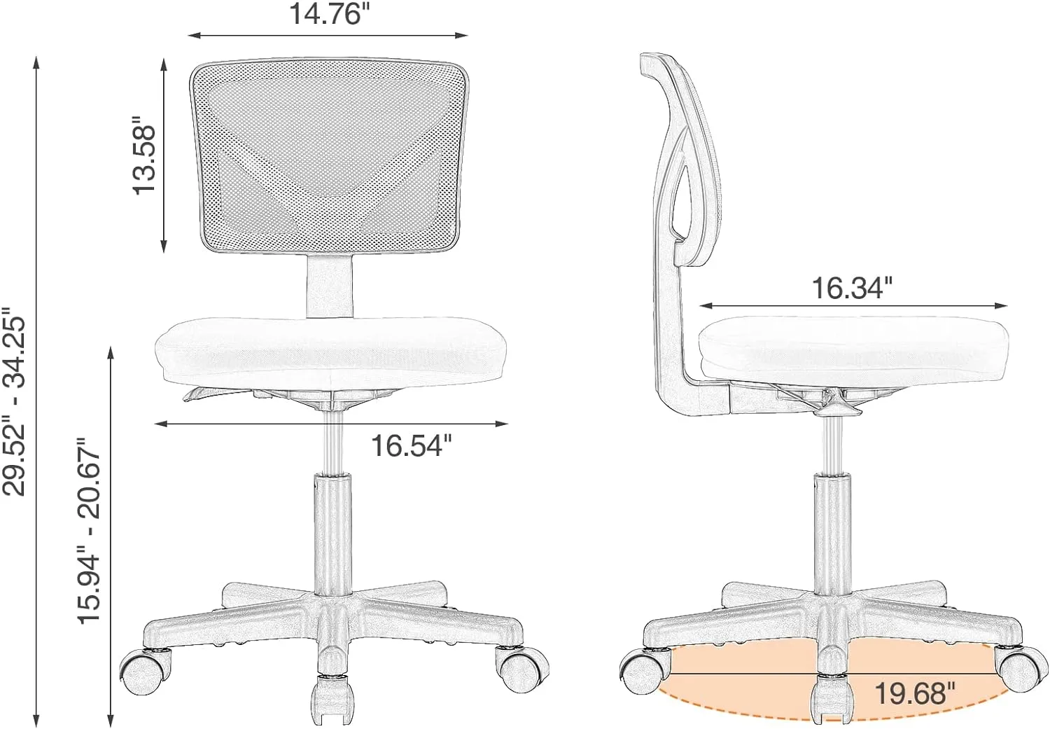 Sweetcrispy Office Computer Desk Chair, Ergonomic Low-Back Mesh Rolling Work Swivel Chairs with Wheels, Armless Comfortable Seat Lumbar Support for Home, Bedroom, Study, Student, Adults, Grey