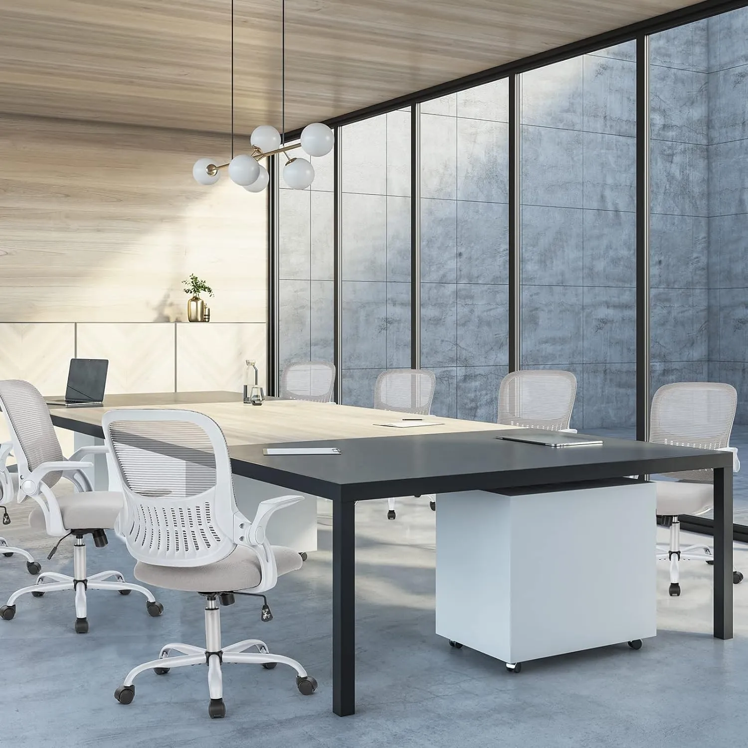 Sweetcrispy Office Computer Desk Chair, Ergonomic Mid-Back Mesh Rolling Work Swivel Task Chairs with Wheels, Comfortable Lumbar Support, Comfy Flip-up Arms for Home, Bedroom, Study, Student, Gray