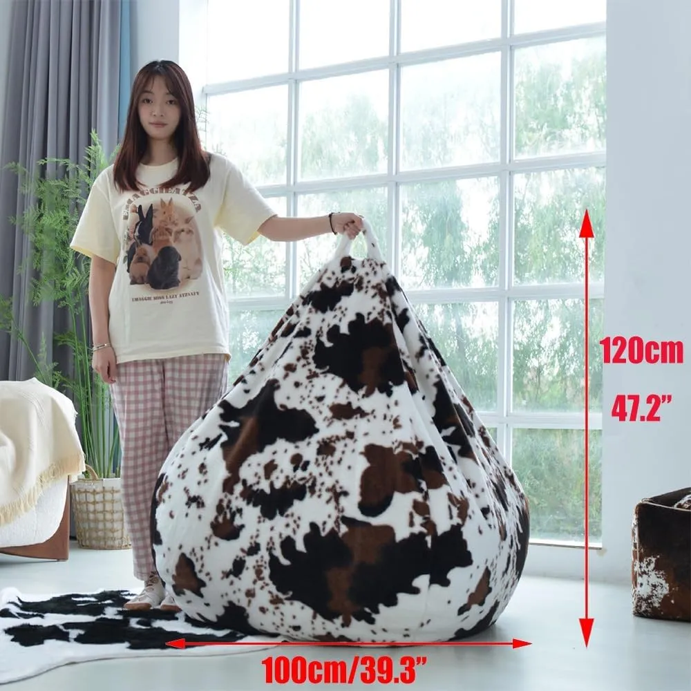 SXBCyan Bean Bag Chair(No Fillers) Lazy Sofa Plush Dalmatian Cow Color Casual Bedroom Balcony Living Room Creative(Brown and White)