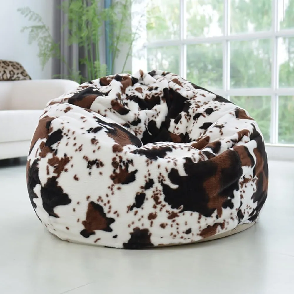 SXBCyan Bean Bag Chair(No Fillers) Lazy Sofa Plush Dalmatian Cow Color Casual Bedroom Balcony Living Room Creative(Brown and White)