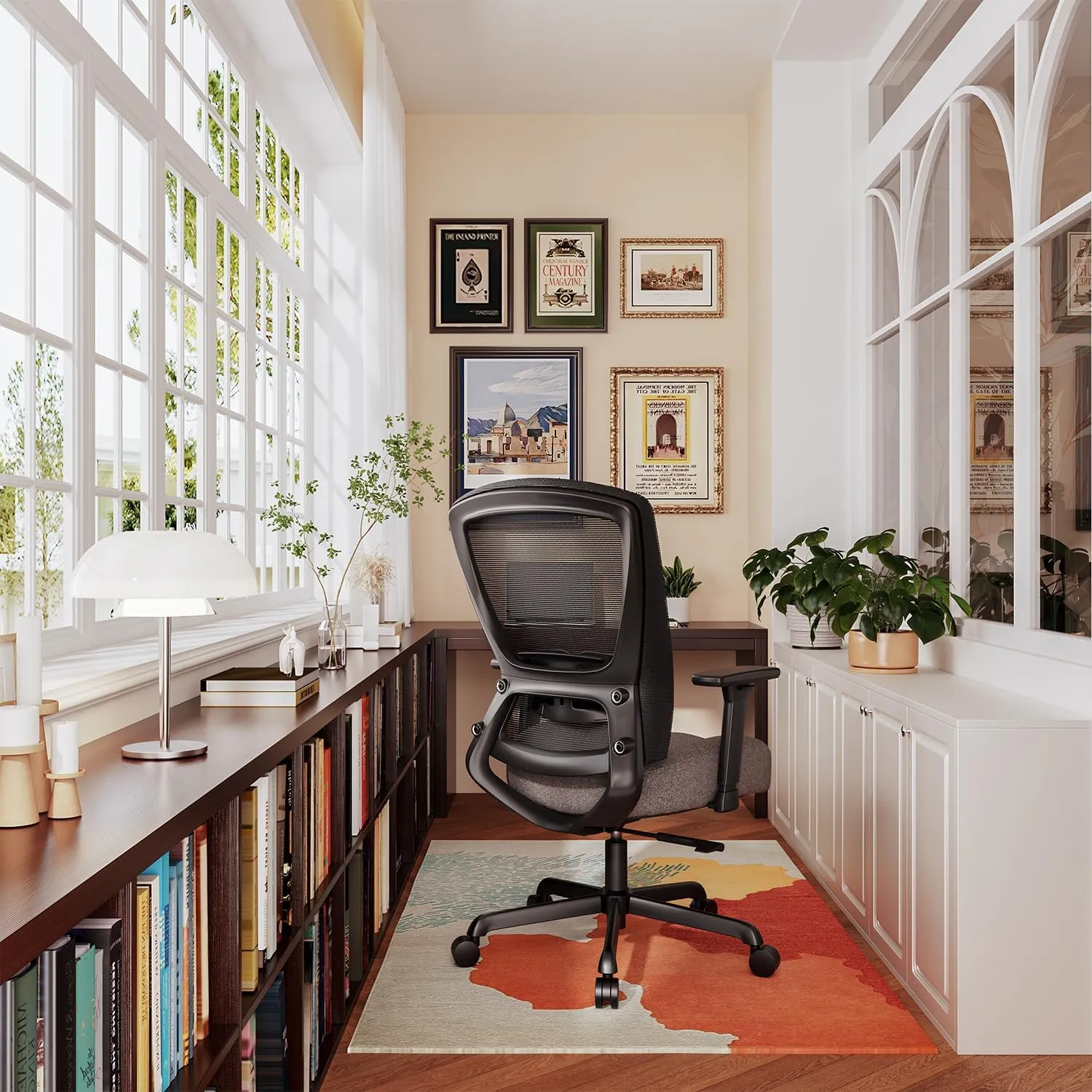 T96C Ergonomic Home Office Chair, Mesh Computer Desk Chair with 4D Armrests, Adjustable Lumbar Support,Tilt Function, Executive Rolling Swivel Task Chair for Long Hours (Stone - Upholstered Seat)
