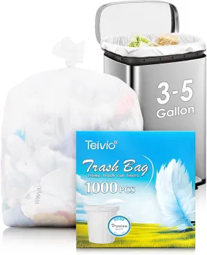 Teivio 3 Gallon 1000 Counts Strong Trash Bags Garbage Bags, Bathroom Trash Can Bin Liners, Small Plastic Bags for home office kitchen