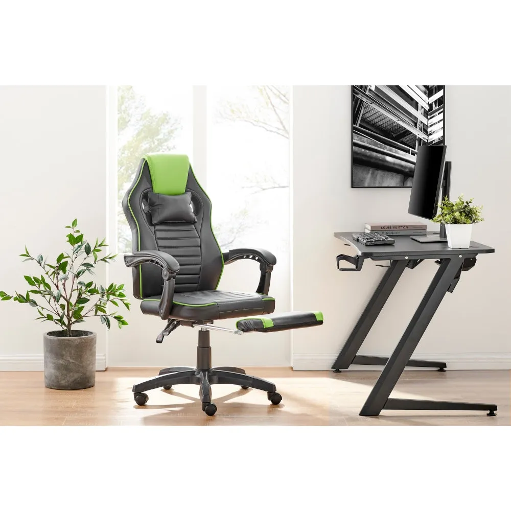 Tempest PU Leather Office Computer Work Task Gaming Chair - Black/Green