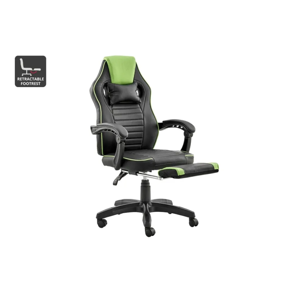 Tempest PU Leather Office Computer Work Task Gaming Chair - Black/Green