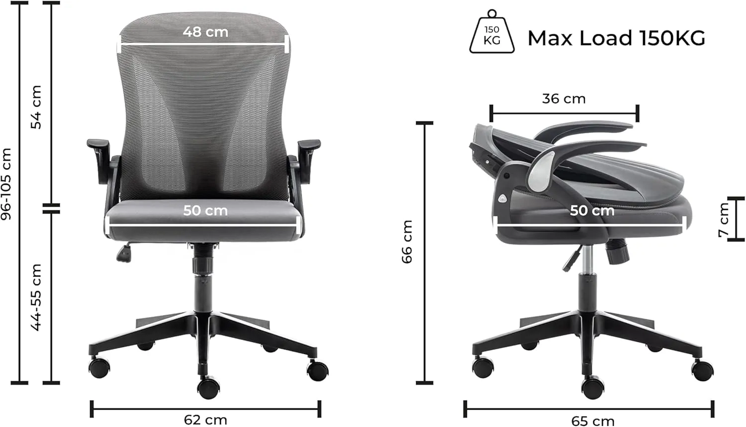 Tervo Model S | Foldable & Adjustable Height for Small Spaces | Gaming Chair | Swivel Desk Chair for Home Work | Ergonomic Mesh Computer Chair for Bedroom (Grey & Black)