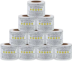 Thank You for Your Ebay Purchase Stickers 2×3 Inch Positive Negative Feedback Labels for E-Commerce, Customer Service or Small Business - 200 Stickers Per Roll (10 Rolls)