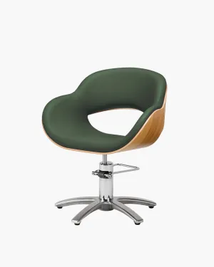 Thea Wood - Green wooden hairdresser's chair - Chrome cross foot