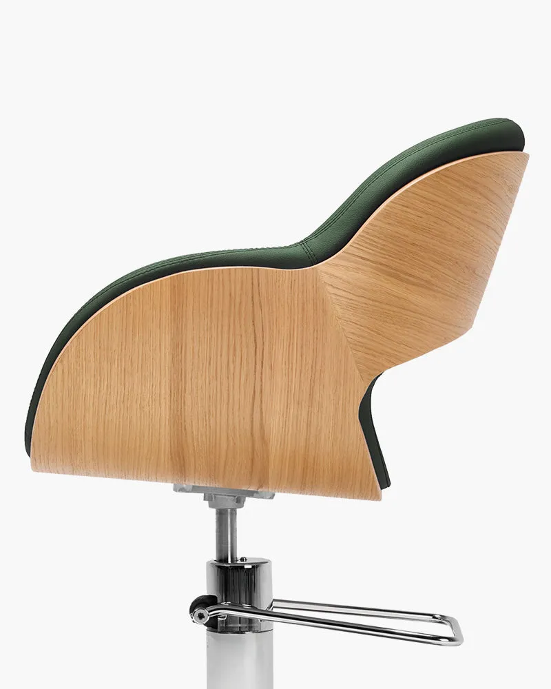 Thea Wood - Green wooden hairdresser's chair - Chrome cross foot