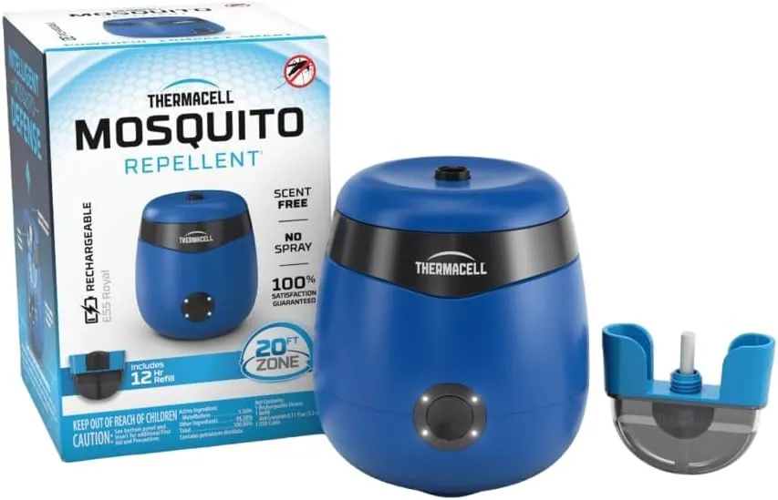 Thermacell Mosquito Repellent E-Series Rechargeable Repeller; Patio Shield 20’ Mosquito Protection Zone; Includes 12-Hr Repellent Refill; No Flame or Scent; Bug Spray and Bug Zapper Alternative