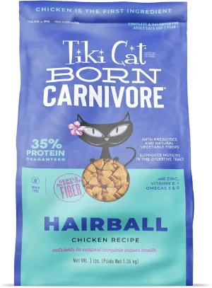 Tiki Cat Born Carnivore Dry Cat Food, Hairball Control, Chicken, 3 lbs. Bag