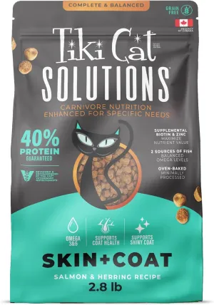 Tiki Cat Solutions Dry Cat Food, Skin & Coat, Salmon & Herring, 2.8 lbs. Bag