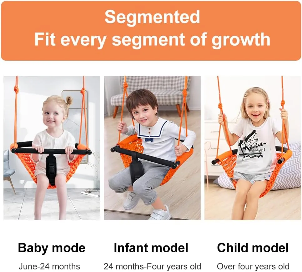 Toddler Swing & 2-in-1Baby Swing- Adjustable Rope Swing Seat for Kids | Indoor & Outdoor Durable Backyard Swing Set for Infants & Toddlers (Orange)