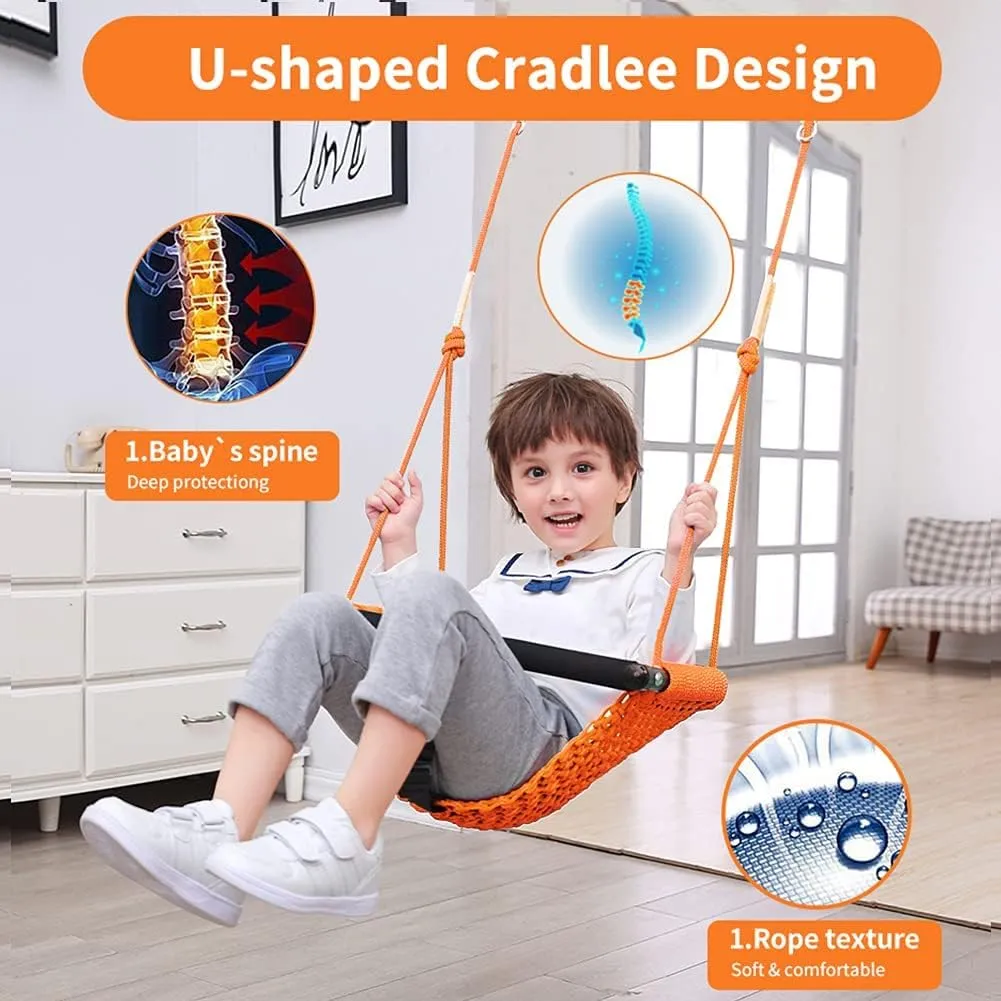 Toddler Swing & 2-in-1Baby Swing- Adjustable Rope Swing Seat for Kids | Indoor & Outdoor Durable Backyard Swing Set for Infants & Toddlers (Orange)