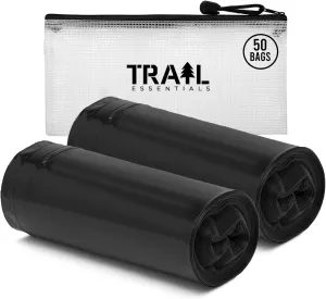 Toilet Liners; Hygienic, Leak-Proof, Odor Free, Compatible with Camping Commodes and Portable Toilets, Black Opaque Color in Convenient Carry Case