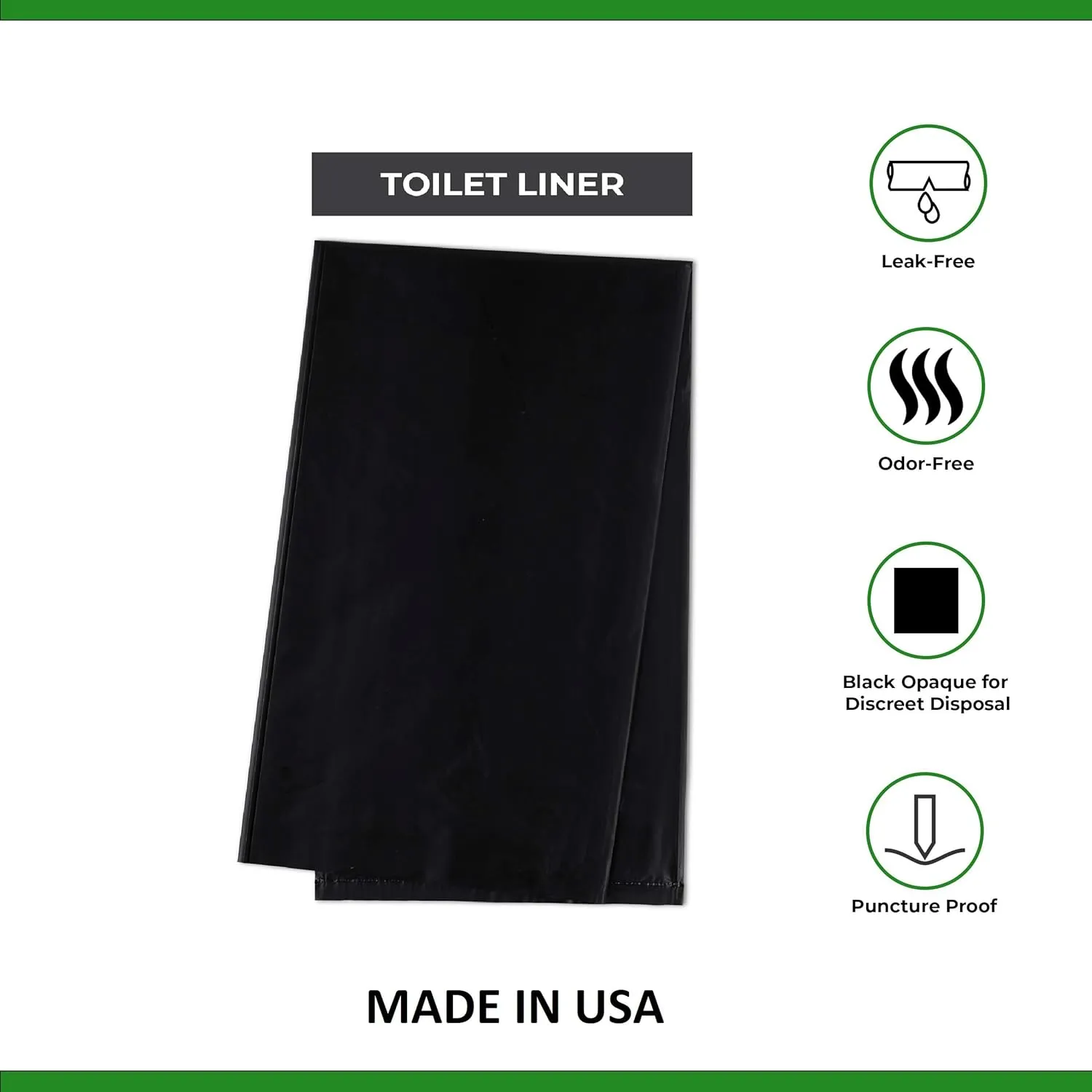 Toilet Liners; Hygienic, Leak-Proof, Odor Free, Compatible with Camping Commodes and Portable Toilets, Black Opaque Color in Convenient Carry Case