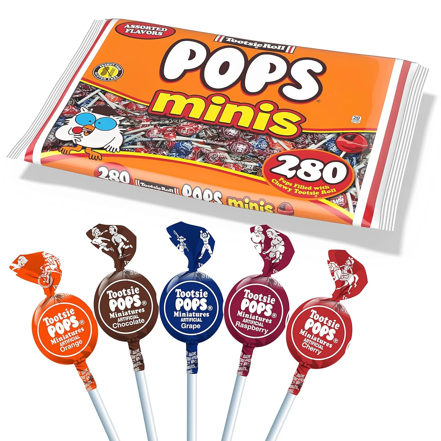 Tootsie Roll Pops Original Fruity Lollipop with Chocolatey Center – Individually Wrapped Lollipop Candy - Peanut Free, Gluten Free - 280 Count, 50.37 oz. (Pack of 1)