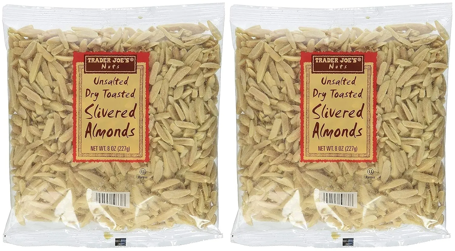 Trader Joe's Unsalted, Dry Toasted Slivered Almonds (Pack of 2)