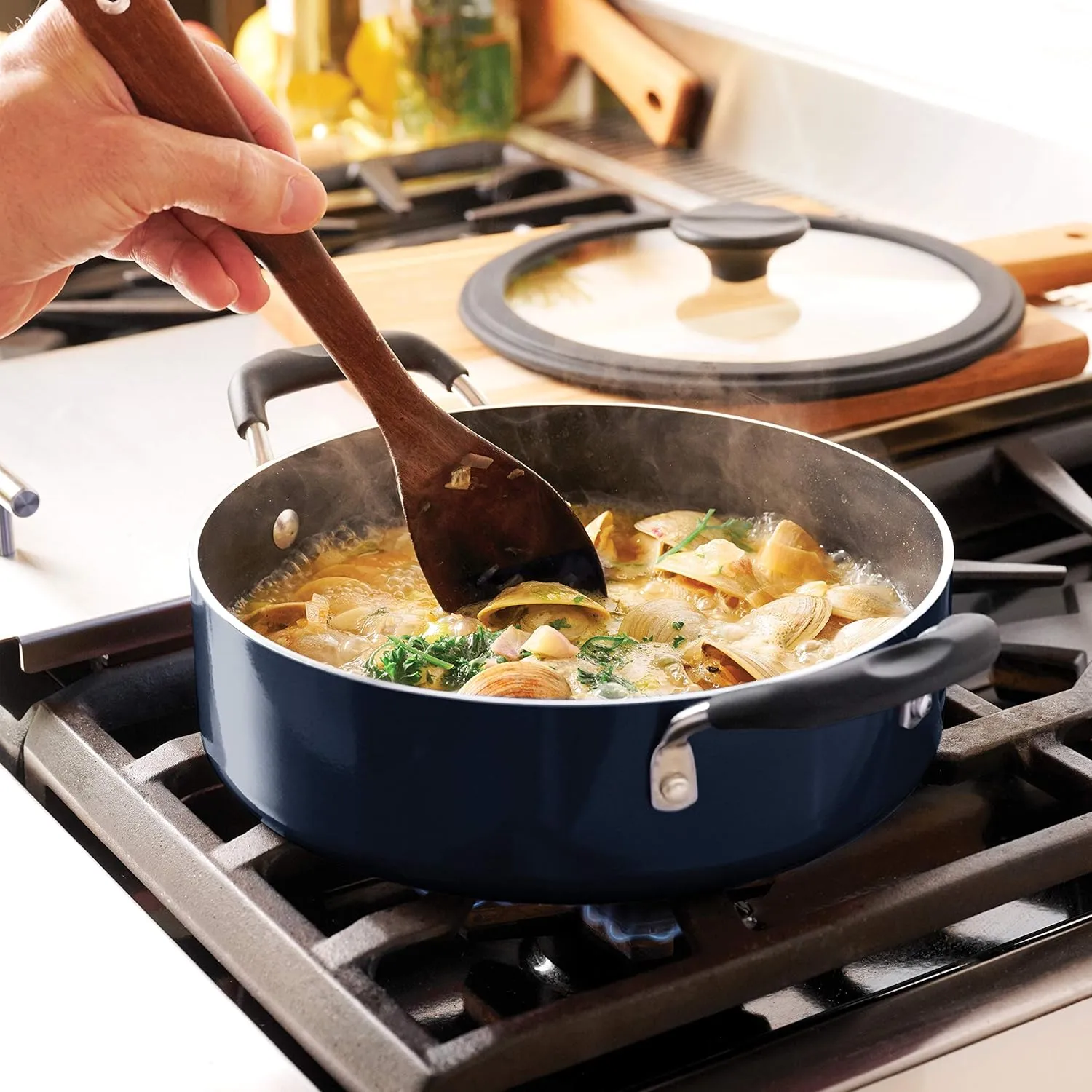 Tramontina Aluminum Non Stick 11-Piece Nesting Pots and Pans Set with Lids - Naval, Kitchen Nonstick Cookware Set, Dishwasher and Oven Safe