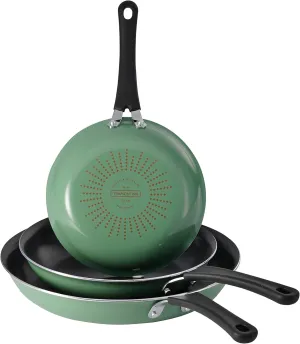 Tramontina Porcelain Enamel Non Stick 3-Pack Frying Pans, Skillet Set with Reinforced Nonstick Coating, Dishwasher and Oven Safe (Sage)
