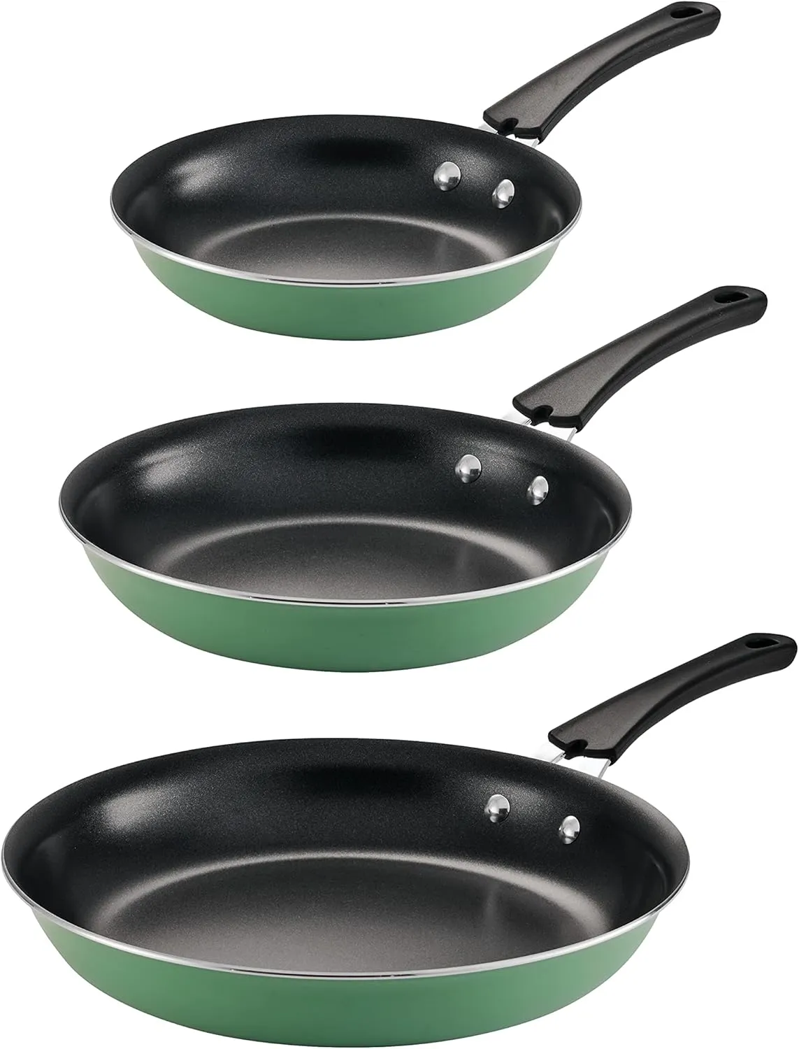 Tramontina Porcelain Enamel Non Stick 3-Pack Frying Pans, Skillet Set with Reinforced Nonstick Coating, Dishwasher and Oven Safe (Sage)