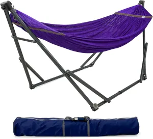 Tranquillo Collapsible Hammock Stand, Folding Camping Hammock and Stand, 600 lbs Capacity Double Hammock Stand for 2 Persons, Heavy Duty Folding Hammock for Indoor Outdoor, Quick Assembly, Purple