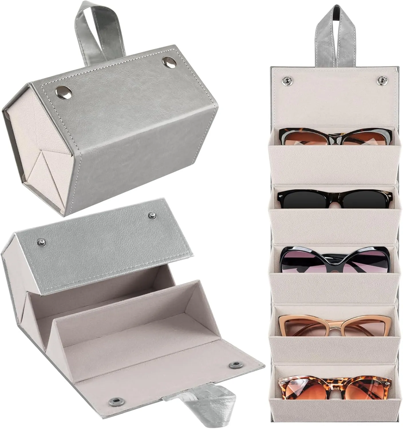 Travel Sunglasses Organizer Case with 5 Slots for Multiple Pairs, Portable Eyeglasses Storage for Men & Women