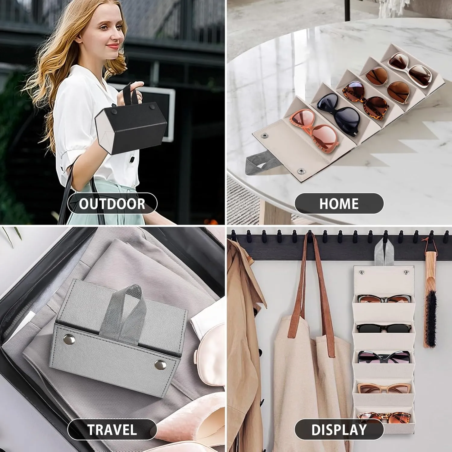 Travel Sunglasses Organizer Case with 5 Slots for Multiple Pairs, Portable Eyeglasses Storage for Men & Women
