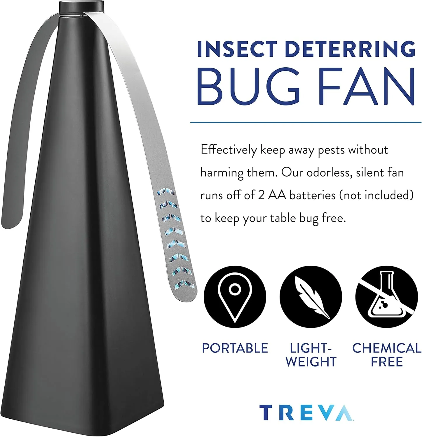 Treva Bug Fan Fly Deterrent with Holographic Blades to Clear Bugs, Mosquitoes, and Flies, Battery Powered Fly Fan 2 Pack