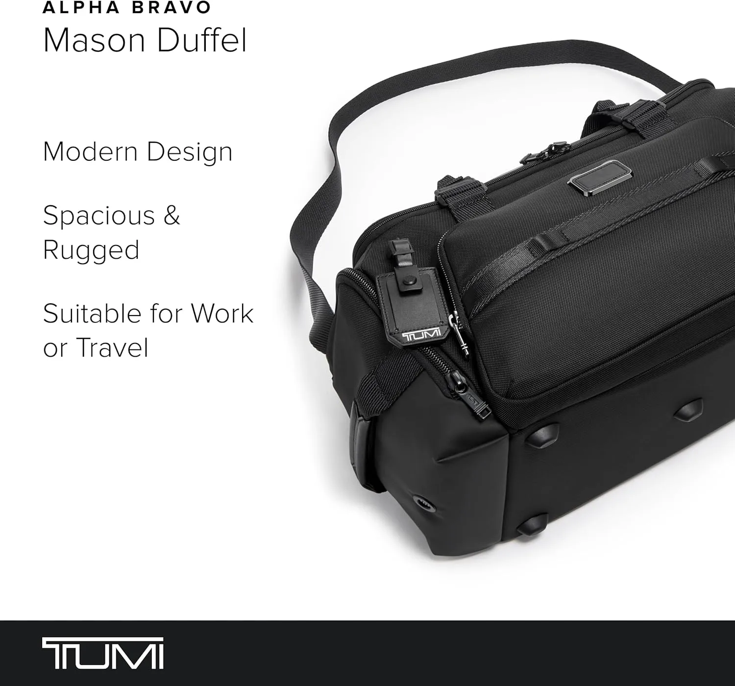 TUMI - Alpha Bravo Mason Duffel - Medium Travel Duffel Bag - With TUMI Tracer - Overnight Bag - 11.0" X 19.5" X 10.3" - Black