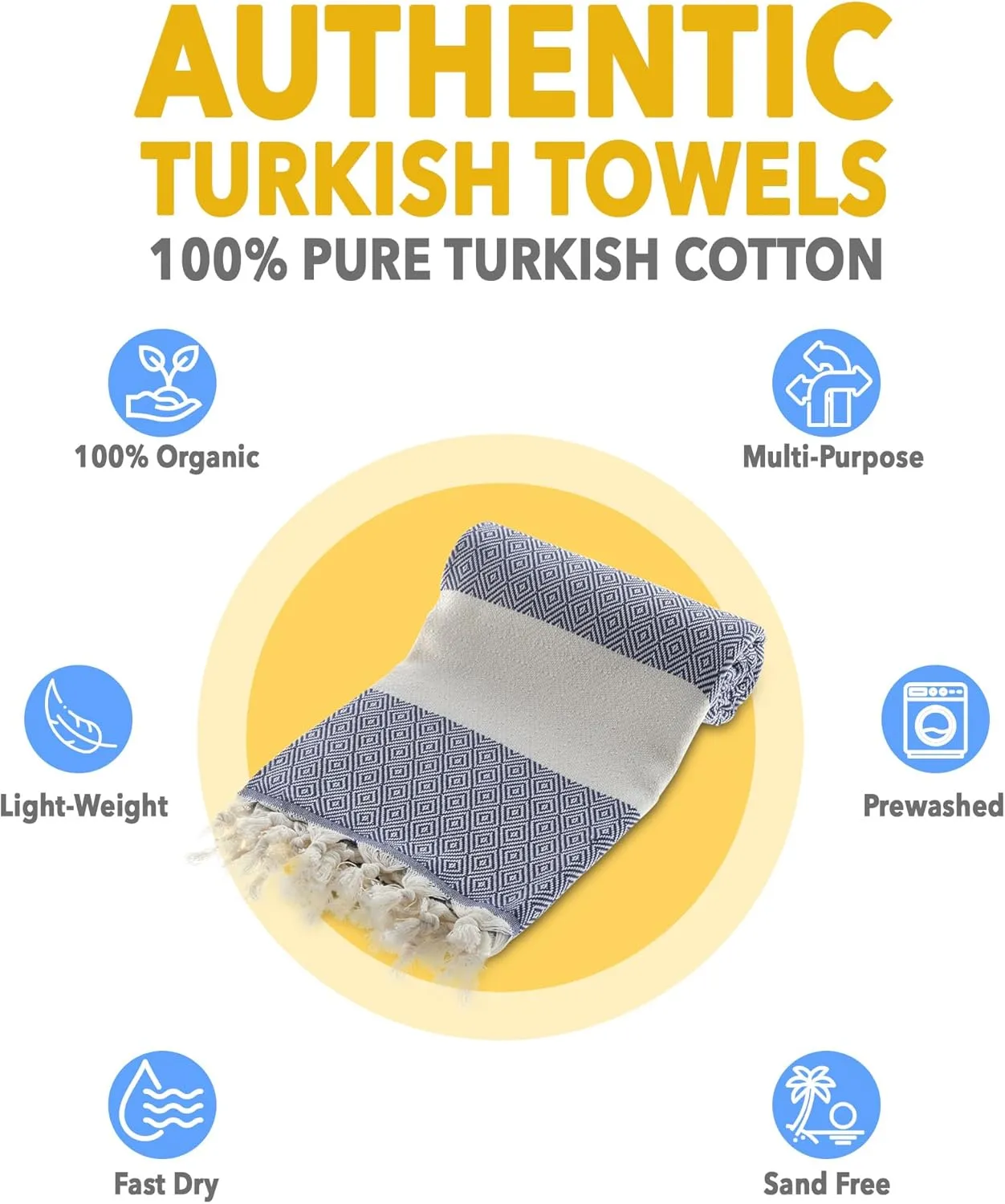 Turkish Beach Towel Peshtemal 100% Cotton Quick Dry Boho Decor Camping Blanket 39x71 inches (Orange)