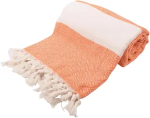 Turkish Beach Towel Peshtemal 100% Cotton Quick Dry Boho Decor Camping Blanket 39x71 inches (Orange)