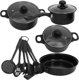 UPKOCH 7 Pcs Refine Iron Pots and Pans Set, Skillet Fry Pans Cooking Pots, Nonstick Cookware with Utensils for Kitchen Induction, Camping Egg Grill Pan Set