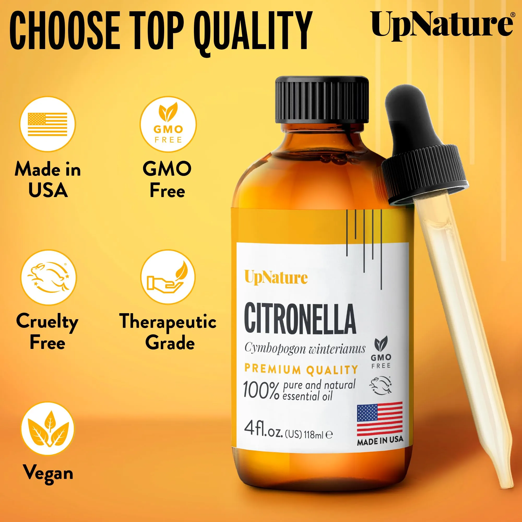 UpNature Citronella Essential Oil 4oz – 100% Pure Citronella Oil for Natural Mosquito Spray & Soap