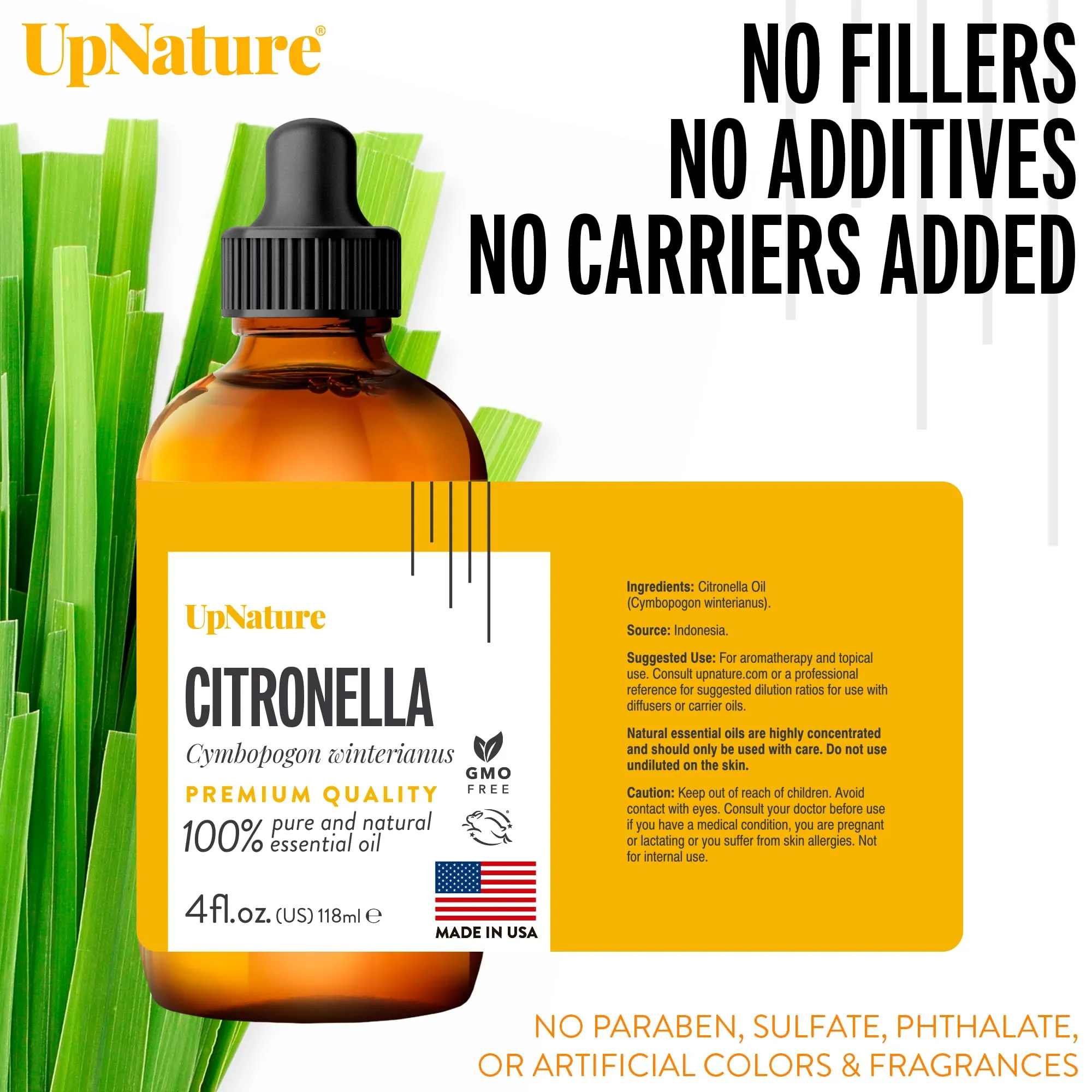 UpNature Citronella Essential Oil 4oz – 100% Pure Citronella Oil for Natural Mosquito Spray & Soap