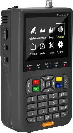 V8 Finder2 Satellite Finder, DVB-S/S2/S2X FTA Signal Receiver, Digital Satellite Signal Meter, Sat Dish TV Signal Strength Meter with LCD Screen & Backpack