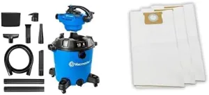Vacmaster VBV1210, 12-Gallon* 5 Peak HP** Wet/Dry Shop Vacuum with Detachable Blower, Blue with Dust Bag 3 Pack