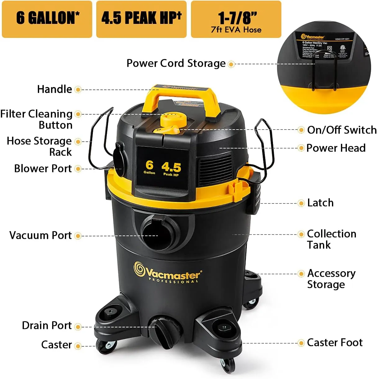 Vacmaster VDK611PF 0201 6-Gallon Wet/Dry Vacuum with Filter Cleaning System