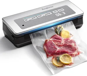 Vacuum Sealer Machine, 90Kpa Powerful Vacuum Sealer Machine for Food Storage, Multi-Functional Food Sealer with Vacuum Bags & 2 Roll Bags Build-in Cutter-Digital Countdown Display (Silver)