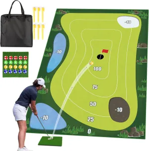 Velcro Golf Chipping Game with 4x6 ft Golf Chipping Mat, Stick Chip Game Royale Golf Game Training Practice Mat with 20 Sticky Grip Balls, Indoor Outdoor Golf Games Mat for Adults Family