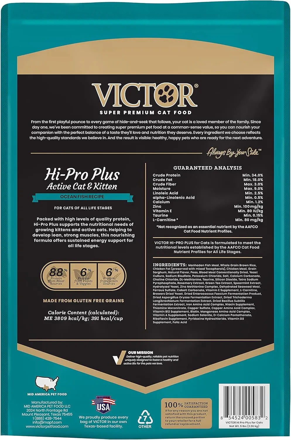 VICTOR Super Premium Hi-Pro Plus Active Cat and Kitten – Dry Food – All Breeds and All Life Stages, 5lb