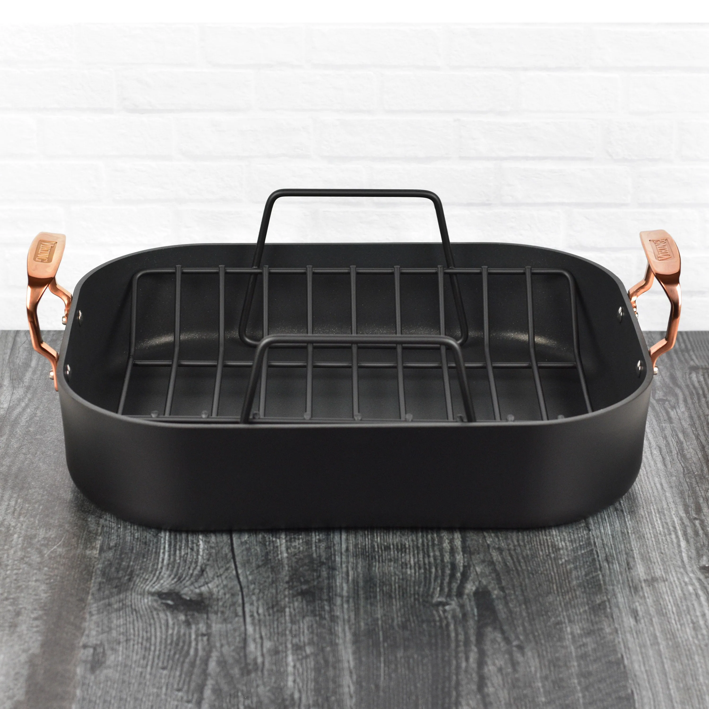 Viking Hard Anodized Nonstick Roasting Pan Set with Copper Handles