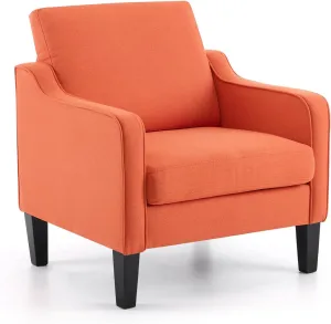 VINGLI Burnt Orange Mid Century Modern Accent Chair for Living Room & Bedroom, Scooped Arm, Upholstered Comfy Chair for Apartment, Waiting Room