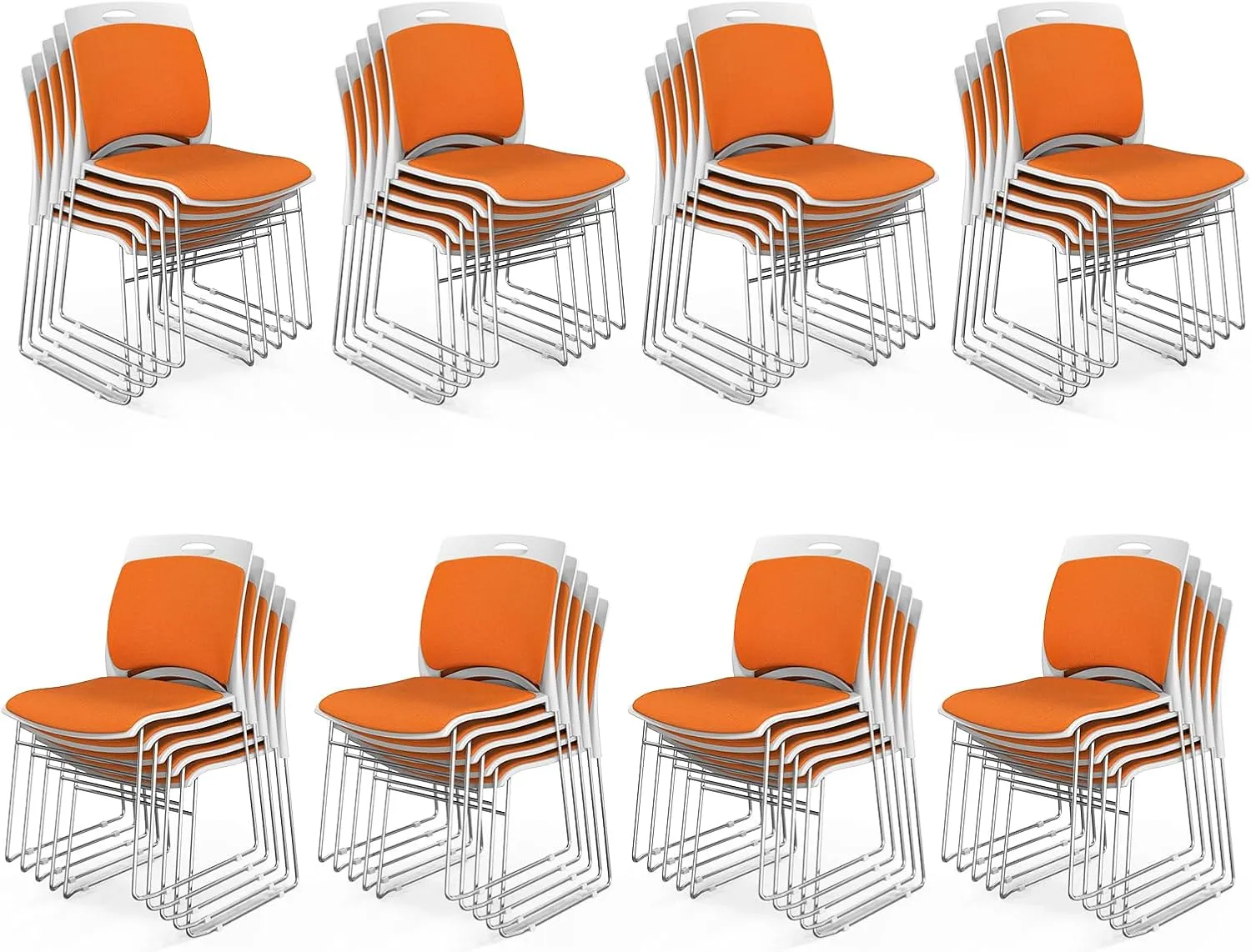 VINGLI Stackable Chairs Set of 40, Stacking Office Chairs with Metal Sled Base, Ergonomic Plastic Padded Seat & Back, Capacity 350lbs, Stacking Chairs for Waiting Room Break Room Banquet Guest, Orange