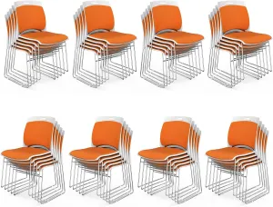 VINGLI Stackable Chairs Set of 40, Stacking Office Chairs with Metal Sled Base, Ergonomic Plastic Padded Seat & Back, Capacity 350lbs, Stacking Chairs for Waiting Room Break Room Banquet Guest, Orange